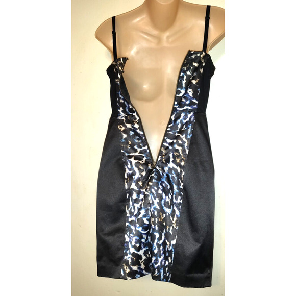 Guess Corset Dress Sz 2 Black Blue Bodycon Bustier Coquette Animal Print Stretch - Picture 10 of 16